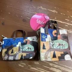 中身あり　カルディ　エコバッグ伝説柄ミニミニクランチ　伝説カラビナ付きミニバッグ