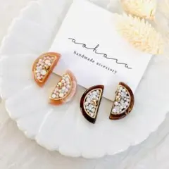 全2色 半円ビーズ パール デザインピアス/イヤリング