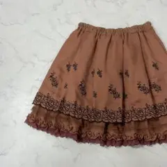 axes femme 切替 異素材 レース 刺繍 プリーツ ひざ丈 スカート M