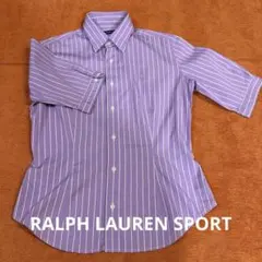 美品良品RALPH LAUREN SPORT パープル白ストライプ　ロゴシャツM
