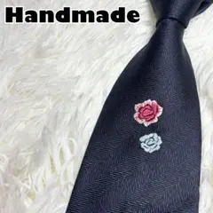 ✨一点物✨　ネクタイ　ビジネス　ネイビー　薔薇　ワンポイント　ソリッド