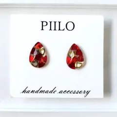 【No.273】推し活　ピアス　　レッドの雫　メンカラ　ハート