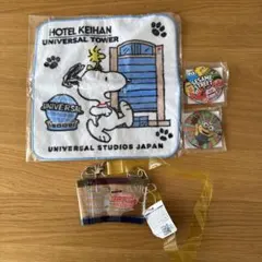 スヌーピー ミニタオルとバッジ、ドリンクホルダーセット