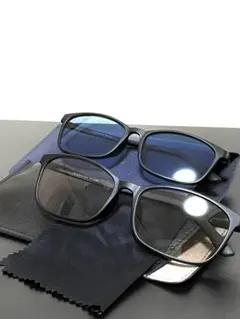 サングラス 2本セット メンズ カラーレンズ ブルー UVカット ケース付き