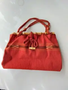八重山みんさー織　バンブー持ち手バック　みんさー工芸品　沖縄