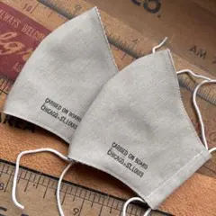 ハンドメイド布マスク★10198 大人用 綿麻 薄いベージュ系セット。白ゴム