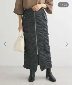 SUGAR SPOONデニムフロントZIPナロースカート 黒 タイト