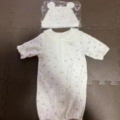 西松屋ホワイト花柄ツーウェイ・ドレスオールと帽子セット