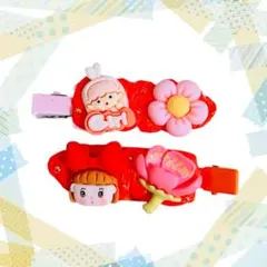 ⭐️ ホイップデコピン⭐️前髪クリップ ヘアピン 2点セット　左右　ピンク　女の子