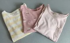 キッズ　Tシャツ3枚セット（ストライプ・花柄・ポケット付き）