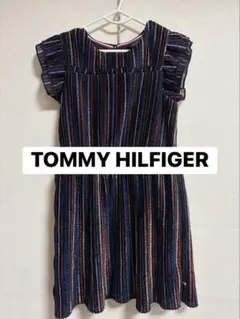 【トミーヒルフィガー】ラメ プリーツワンピース ドレス 120-130 グアム