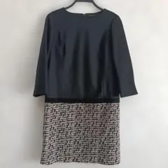 ​【美品】23区 ドッキングワンピース ツイード切替 38 M 黒 オンワード