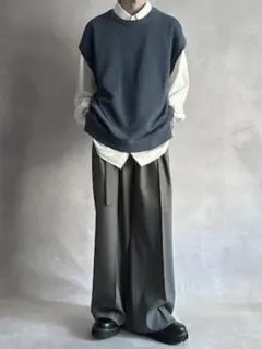 韓国系　SERACE ブルー　ニット ノースリーブベスト　ルーズシルエット　M