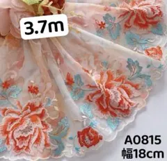 A0815 チュールレース 大きめ花柄刺繍　金糸入り　リボン　素材　3.7m