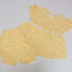 70　シャーリーテンプル　黄色ギンガムとリボンのセットアップ