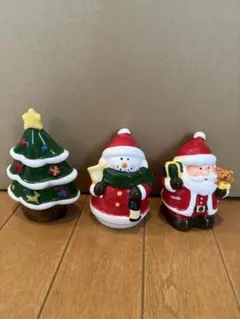 クリスマス 陶器製 置物 3点セット サンタ スノーマン ツリー