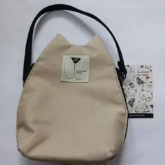 猫デザイン ハンディポーチ ベージュ