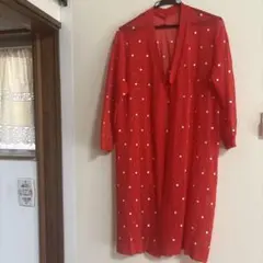 お値下げ希望の方専用　赤白ドット5分袖長めのカーデガン