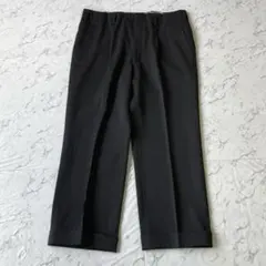 レトロ 裾ボタン仕様 クロップドパンツ ウール スラックス ブラック 古着　L