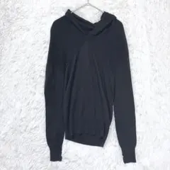 ニット　セーター　ブラック　長袖　アンゴラ混　Vネック　アシンメトリー　トップス