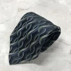 ピエール・カルダン　ネクタイ　紺　ウェーブ柄　シルク100％　モダン【n1593