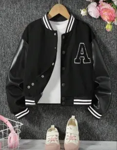 SHEIN ツイーンガールのピンク レター パッチワーク PUレザー ブルゾン