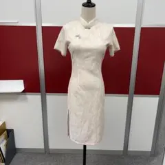 花柄刺繍 チャイナドレス アイボリー 半袖