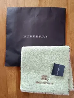 新品未使用★袋入り★BURBERRY ハンカチ パステルグリーン 裏はチェック柄