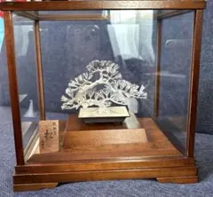 極美品 武比古作 純銀999 鶴亀 松竹梅 置物 銀細工 伝統工芸ガラス