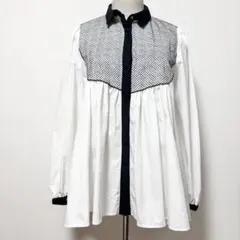 UNITED ARROWS エンブロイダリー 長袖ブラウス ボリューム袖 白 F