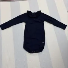 プチバトー　ネイビー フリルロンパース　襟付き　18m
