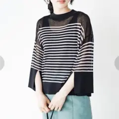 【未使用品】 ハンチ　シアーショートニット　ボーダー