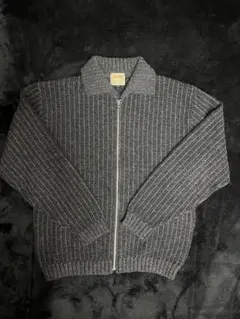 【美品】ジップアップ ニット カーディガン グレー L ワッフル編み 短丈