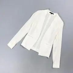 セオリー ストレッチリネン ノーカラージャケット 薄手 無地 白 0*JD206