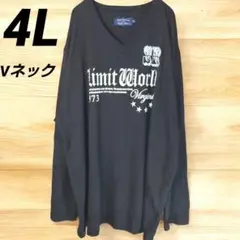 4L メンズ ロンＴ Vネック ロゴプリント 大きめサイズ