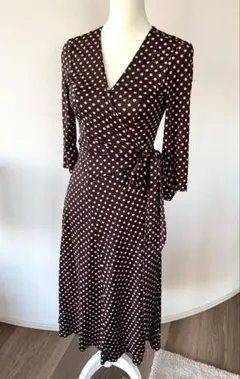 ブラウン・ホワイトドット ラップドレス