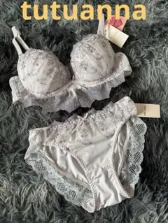 tutuanna 運命のブラ薄紫色レースc75ブラジャーショーツセット M