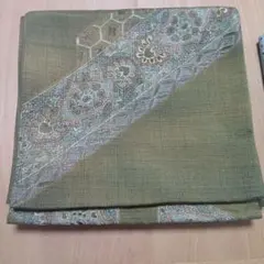 オリーブグリーン 袋帯 幾何学模様