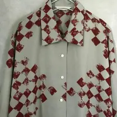 古着シャツ 古着 シャツ レトロ グレー 柄シャツ 総柄  アート メンズ 長袖
