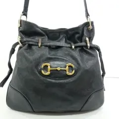 グッチ ホースビット 1955 巾着 ショルダーバッグ レザー 黒