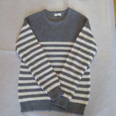 BACK NUMBER グレー ホワイト ストライプ ニットセーター L