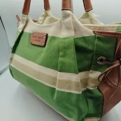 kate spade ストライプ ハンドバッグ　ボストン レザーキャンバス