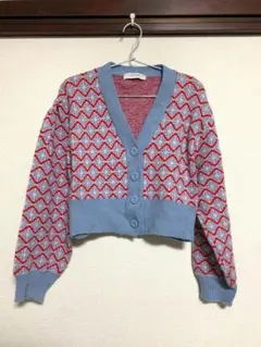 花柄ジャガードタック袖ニットカーディガン