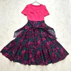 7200☆L 黒 ピンク花柄 貼りスパン セットアップ 社交ダンス - メルカリ