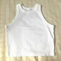 GU ホワイト リブタンクトップ