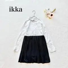 【イッカ】シャツ切替ワンピース（140）長袖 プリーツ フレア シンプル