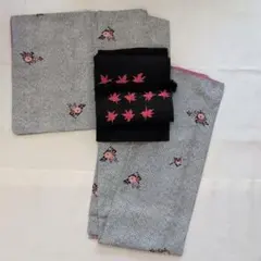 洗える着物袷【黒白鹿の子飛び花文様】名古屋帯/帯締め/帯揚げのサムネイル