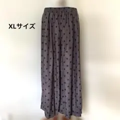 ゆったり／ドット ワイドパンツ／ブラウン／XL 体型カバー