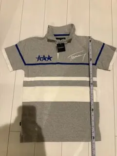 TOMMY グレー ストライプ ポロシャツ