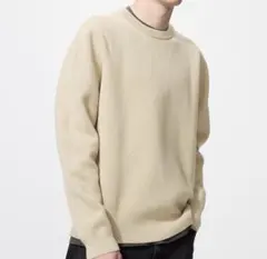 【M】ウォッシャブルミラノリブクルーネックセーター ベージュ